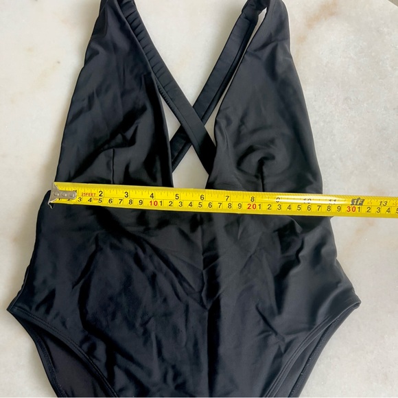 SALE! $12! H&M Black Swimsuit Deep V Plunge Cross Back High Thigh One Piece Swim - Picture 3 of 5